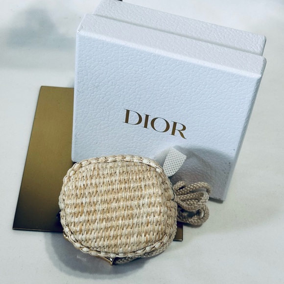 Dior GWP Mini Straw/Woven Drawstring Pouch in Beige and Dark Blue - Picture 4 of 4